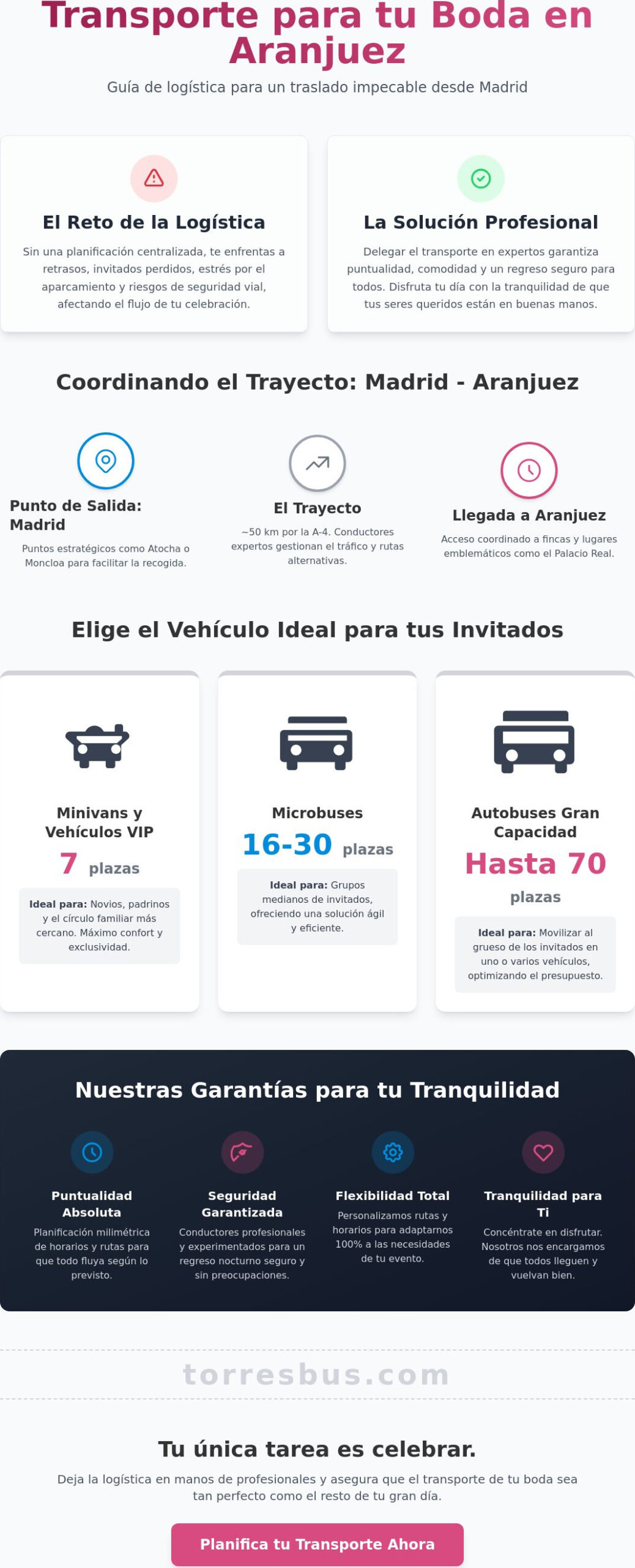 Transporte para bodas en Aranjuez desde Madrid: Guía Logística 2026